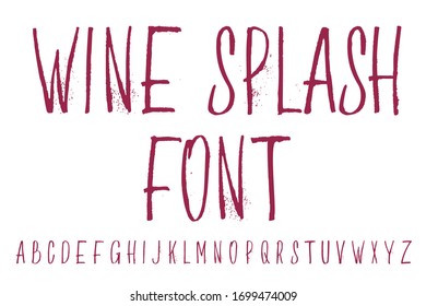Fuente de salpicadura de vino. Juego de letras de vino. Alfabeto hecho a mano. Gráficos de tipografía de tinta. Kit de diseño de pincel.