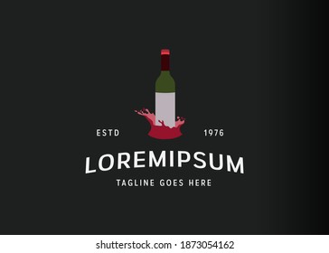 Wine splash logo design. Vector illustration of wine bottle with splash. Vintage logo design with flat icon style.