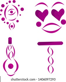 wine stain logos isolated on white concept of alcoholic beverage bewitching patterns corkscrew bottle and face in love