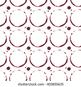 Wine stains and blots seamless pattern on white background