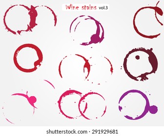 Wine stains collection.Wine stain circles.Vector set of round glass or cup stains.