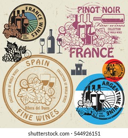 Wine stamps or symbols set, vector illustration