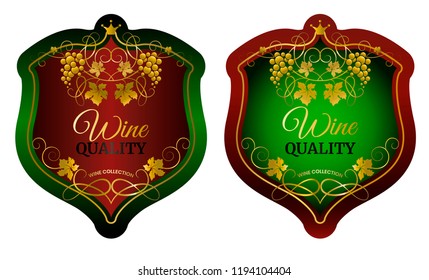 Wine stickers set on the bottle. Design of the wine label. Vector illustration.