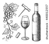 Wine still life Isolated on white background. Hand drawn vector illustration. Retro style.