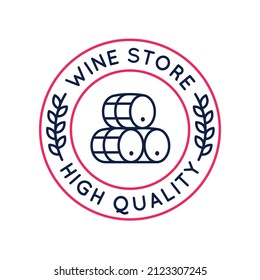 Wine store logo. Circle icon with wooden casks designed for vineyards, wineries, wine shops and stores. Vector illustration