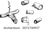 Wine stuff illustration, drawing, engraving, ink, line art, vector wine cork bottle opener
