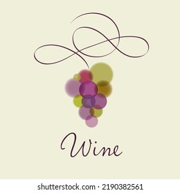 Wine symbol. Grapes at watercolor style and curly element. Emblem for wine bar, label or packaging, beverage company.