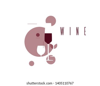 Wine symbol. Illustration with wineglasses. Design element for tasting, menu, wine list, restaurant, winery, shop. Label, sign, icon with  red grape wine.