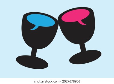 Wine talks concept. Glass with Speech Bubbles. Editable Clip Art.