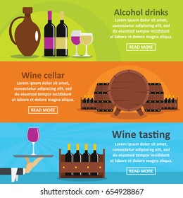 Wine tasting banner horizontal concept set. Flat illustration of 3 wine tasting vector banner horizontal concepts for web