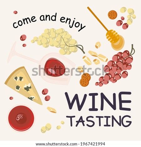 Wine tasting banner template with cheese and snack