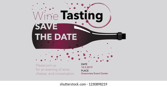 Wine  tasting bottle design for save the date invitation. Vector and editable