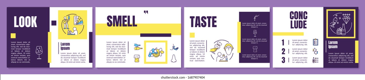 Wine tasting brochure template. Determine wine quality. Flyer, booklet, leaflet print, cover design with linear icons. Vector layouts for magazines, annual reports, advertising posters