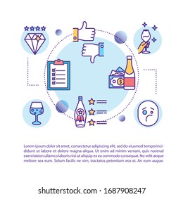 Wine tasting concept icon with text. Rating quality of alcohol drink. Make notes on beverage. PPT page vector template. Brochure, magazine, booklet design element with linear illustrations
