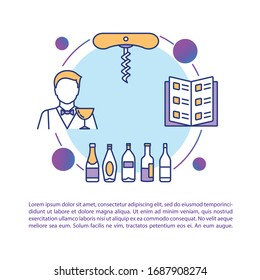 Wine tasting concept icon with text. Corkscrew for bottle of grape alcohol beverage. Wine distillery. PPT page vector template. Brochure, magazine, booklet design element with linear illustrations