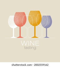 Wine tasting concept. Invitation template for an event, festival, party. Modern graphic design, poster, list, menu for restaurant, bar. Red or white wine glass. Isolated vector illustration