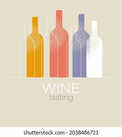 Wine tasting concept. Invitation template for an event, festival, party. Modern graphic design, poster, list, menu for restaurant, bar. Red or white wine bottles. Isolated vector illustration