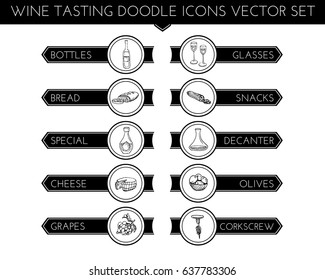 Wine tasting doodle vector labels