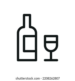 Wine tasting event isolated icon, bottle and glass of wine vector icon with editable stroke
