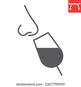 Wine tasting glyph icon, drink and alcohol, sommelier vector icon, smell test vector graphics, editable stroke solid sign, eps 10.