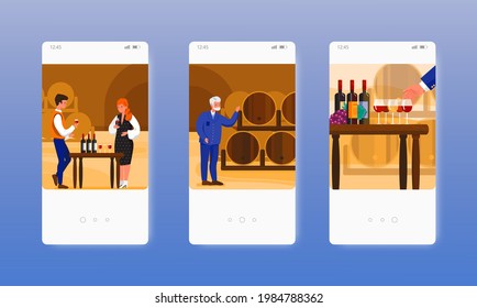 Wine tasting. Grape alcohol drink degustation. Mobile app screens, vector website banner template. UI, web site design.