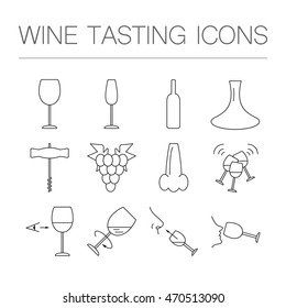Wine tasting icons in linear geometric style. Vector illustration for website, brochure or banner.