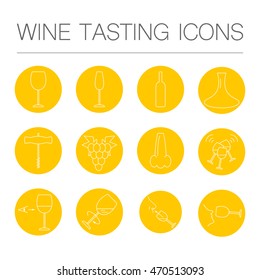 Wine tasting icons in linear geometric style. Vector illustration for website, brochure or banner.