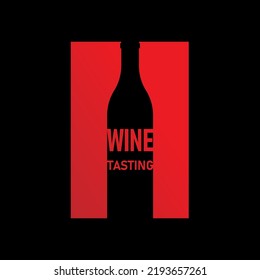 Wine tasting. An illustration template with a bottle of wine and an inscription for a wine list, logo, sticker, brand or label. Icon for websites and applications. Flat style