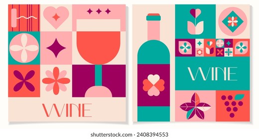 Diseño de la cubierta de la invitación a la degustación de vinos con un estilo geométrico.Buena imagen para marca, decoración, impresión decorativa, menú alcohol.Concepto de patrón de vino