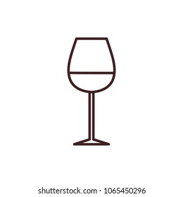 Wine tasting is a laconic emblem in a linear flat style. Glass of wine digital stamp.