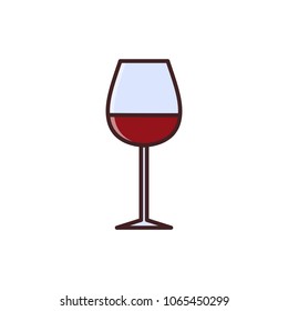 Wine tasting is a laconic emblem in a linear flat style. Glass with red wine digital stamp.