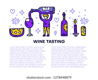 Wine tasting. Man with wine bottle. Hand drawn vector illustration