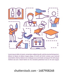 Wine tasting online course concept icon with text. Expert sommelier internet training. PPT page vector template. Brochure, magazine, booklet design element with linear illustrations