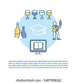 Wine tasting online guide concept icon with text. Learn about alcohol on internet course. PPT page vector template. Brochure, magazine, booklet design element with linear illustrations