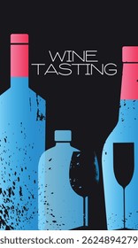 Wine tasting poster, sommelier, alcohol bottles, glasses. Restaurant banner, red wine, party