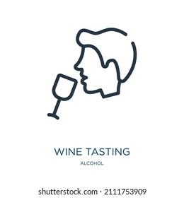 wine tasting thin line icon. glass, drink linear icons from alcohol concept isolated outline sign. Vector illustration symbol element for web design and apps.