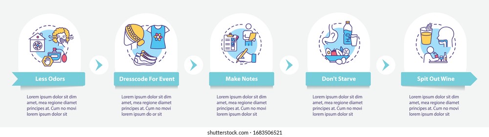 Wine Tasting Vector Infographic Template. Vineyard Event Attendance Presentation Design Elements. Data Visualization With 5 Steps. Process Timeline Chart. Workflow Layout With Linear Icons