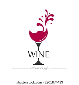 Vino. Plantilla para un logotipo, etiqueta, emblema o pegatina. Visualización de menús, sitios web y aplicaciones. Estilo plano