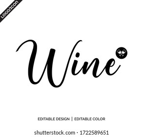 Logo de texto de vino y idea de diseño de icono con botella en espacio negativo. Concepto tipográfico para viñedos. Signo abstracto de bodega. Plantilla vectorial.