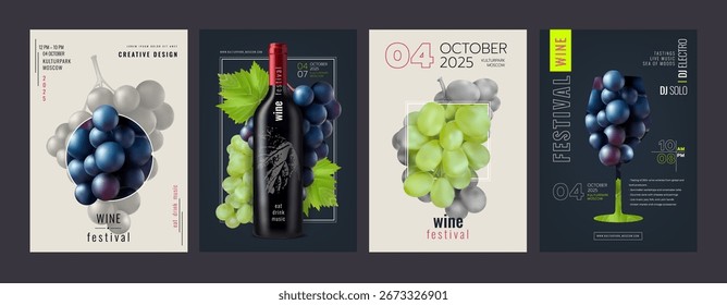 Textura del vino. Folleto de hojas de uva. Festival de la bodega. Plantilla de línea retro para evento de bar. Degustación grunge gráfica. Antecedentes Abstractas. Tarjeta del cartel del partido de la bebida alcohólica. Conjunto de folletos de diseño creativo de Vector