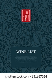 Modelo de design do tema do vinho com fundo desenhado à mão e logotipo.
Textura de uva em estilo de gravura. Ilustração vetorial.