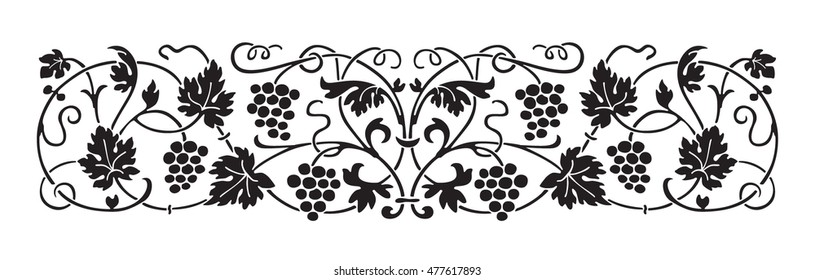 Wine Theme. Ornament In Vine Style. Decorative Grapes