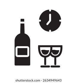 Ícone de hora do vinho. linha simples