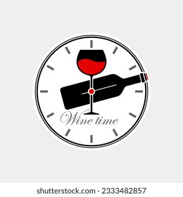 Wine time logo design. Concept from the drink symbol of wine glass. Wine O'clock. Vector Illustration