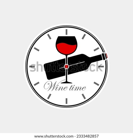 Wine time logo design. Concept from the drink symbol of wine glass. Wine O'clock. Vector Illustration