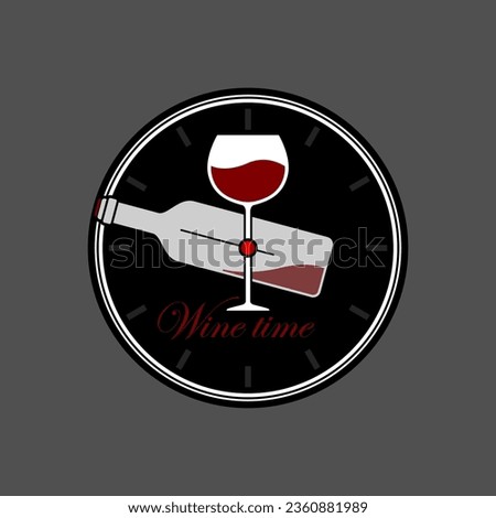 Wine time logo design. Concept from the drink symbol of wine glass. Wine O'clock. Vector Illustration