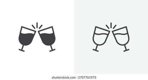 Icono de brindis de vino. colección de línea de trazo editable y estilos planos sólidos.
