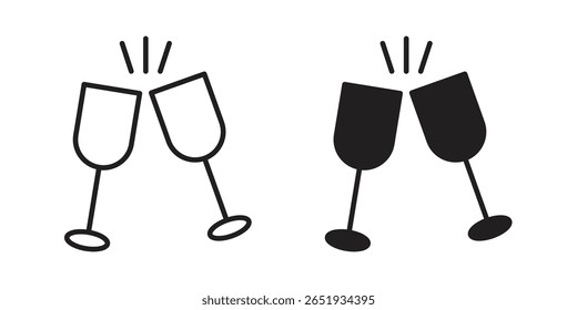 Ícone de torrada de vinho. Versões plana e traçado. Elementos gráficos.