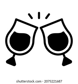wine toast icon, modern style Christmas and New Year line icon, Isolated winter holiday symbols