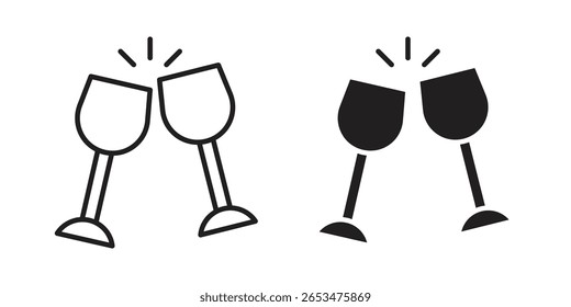 Ícone de brinde de vinho, sinal vetorial de contorno, pictograma de estilo linear e sólido isolado no branco.